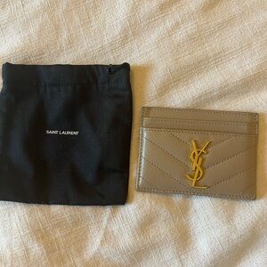 YSL monogram card holder in dark beige